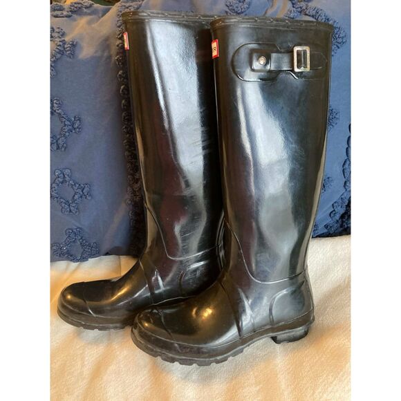 Hunter | Black Original Gloss Tall Rain Boots | 7M - Picture 3 of 7